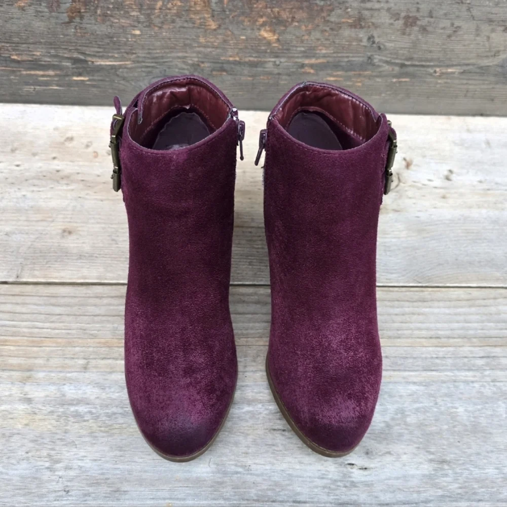 Charlotte Russe Lux Y2K Boho Glam Burgundy Double Buckle Block Heel Bootie 7M